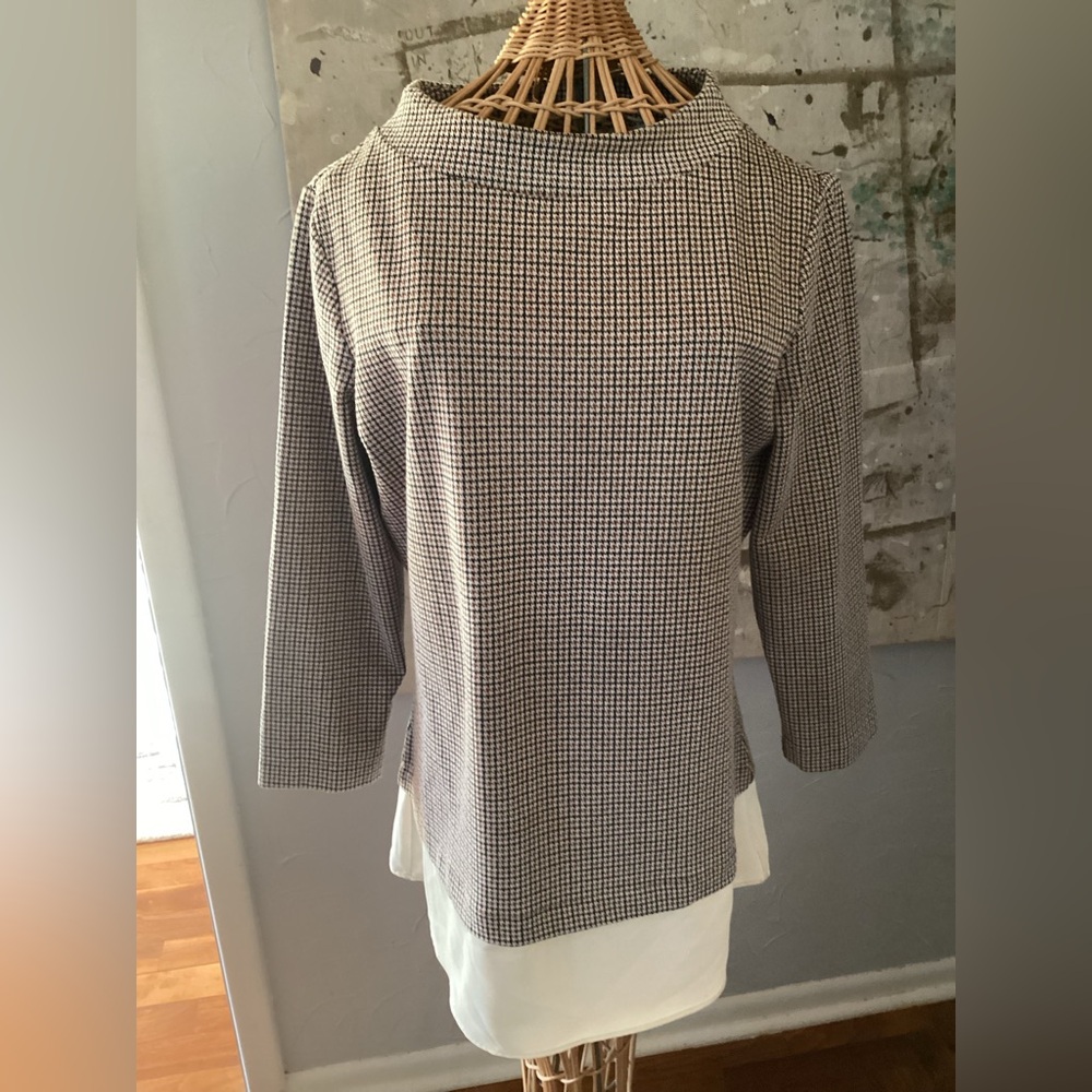 Ann Taylor Brown and Cream Houndstooth Layered-Look Blouse